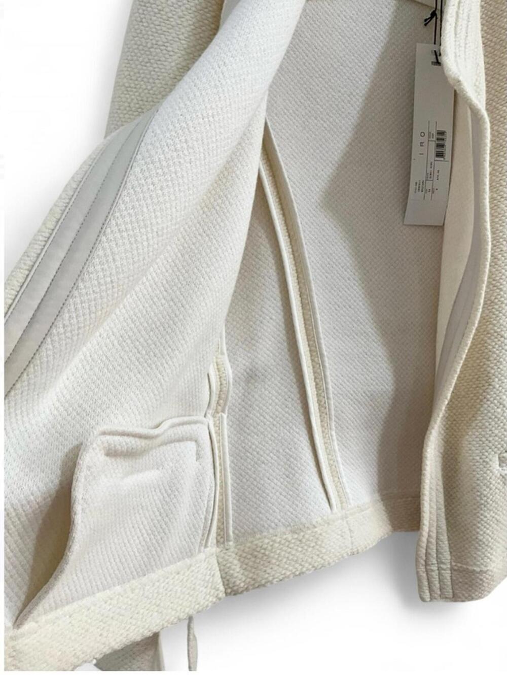 NWT IRO PARIS Euro SZ 34/ XS Belted Jacket Leather-Trim Bouclé-Knit Wool Cream - Picture 11 of 14
